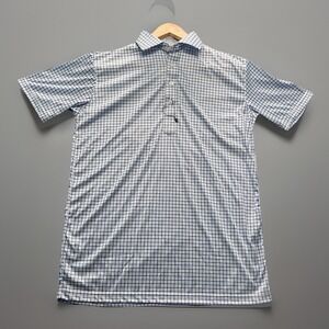 Collars & Co Polo Shirt Blue Plaid Polyester Mens Medium Preppy